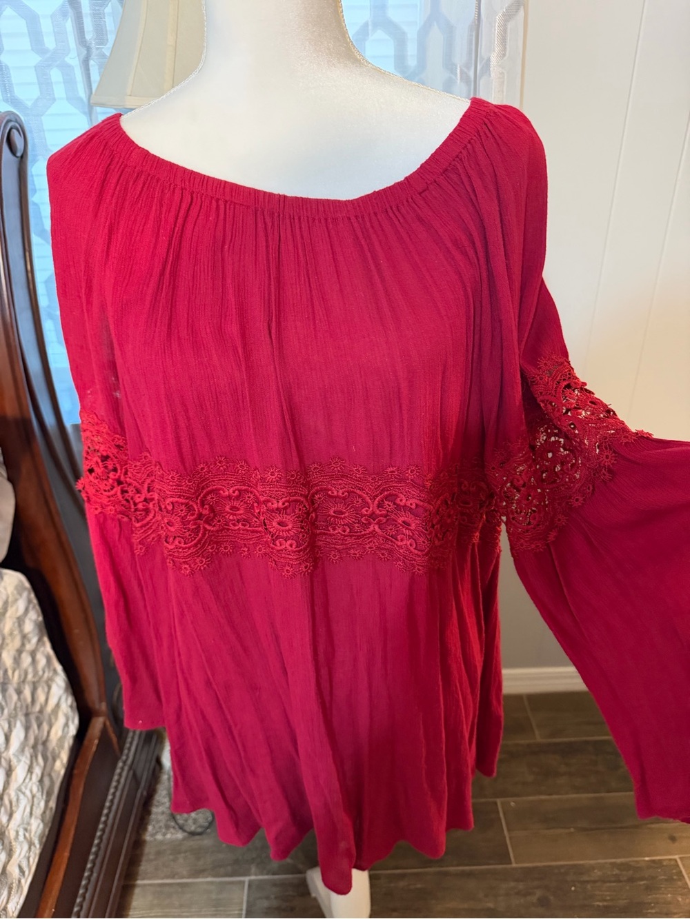 Umgee Fuchsia Boho Tunic with Lace Waistband